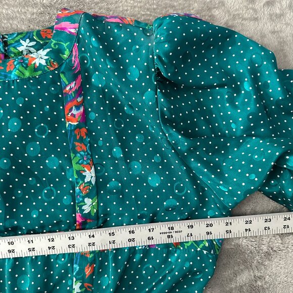 Vintage Susan Freis Green Polka Dot Pleated Dress Women's MEDIUM 80s - Picture 6 of 8